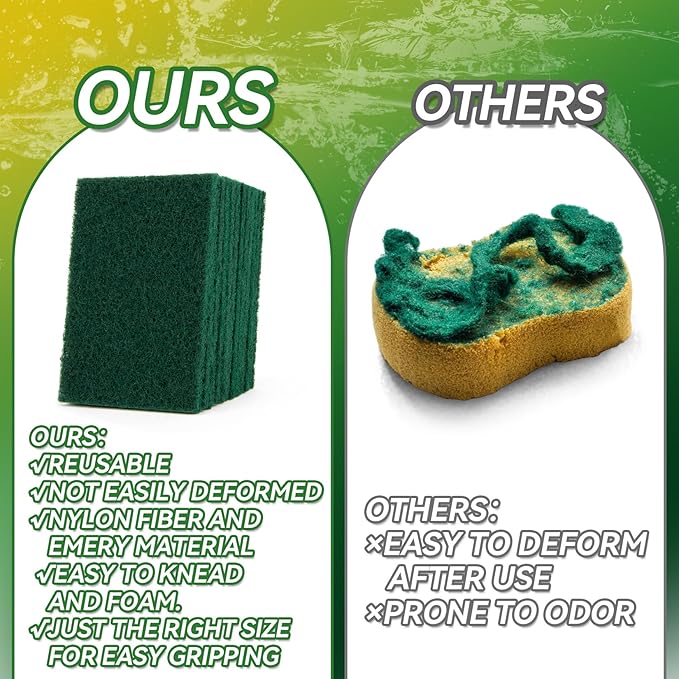 MAQIHAN Heavy Duty Scouring Pad - 10PCS Scouring Pads for Heavy Duty Cleaning Scrubbing Pads for Kitchen Bathroom Household Cleaning Dish Scrubber Scrub Sponges for Oven Barbecue Grill Bathtub