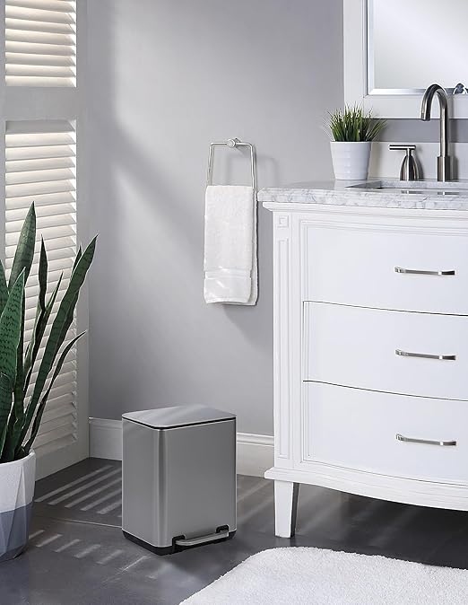 SunnyPoint 6 Liter(1.58 Gallon) Small Trash Can with Plastic Inner Buckets; Rectangle Bathroom, Office, Kitchen, and Bedroom Step On and Slow Close (S.N)