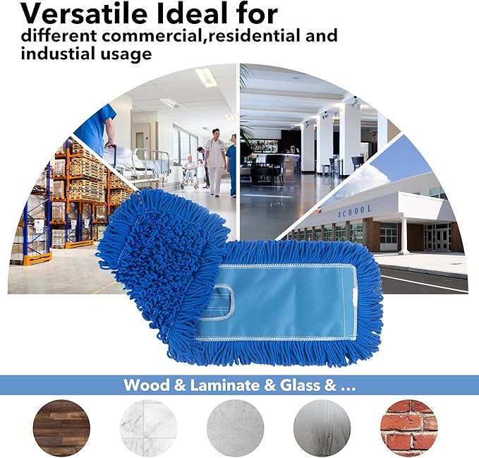 Matthew 36'' Microfiber Loop Dust Mop Washable Commercial&Residential Heavy Duty Mop Head Replacement Premium Absorbent Industrial Dust Mop Refill Pads for Hardwood, Office,Garage and Hotel -12Pack