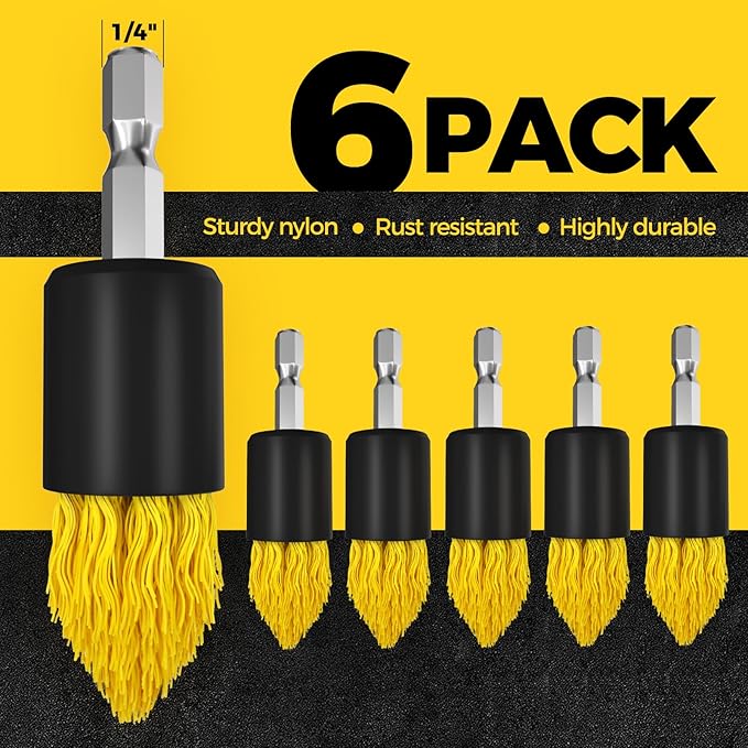Holikme 6 Piece Drill Brush with Multi-Purpose & Grout Head,Crevice Cleaning Brush，3/4”W Drill Brush Attachment Set, Detailing Brushes for Home/Kitchen/Bathroom/Grout/Tile/Shower/Tub