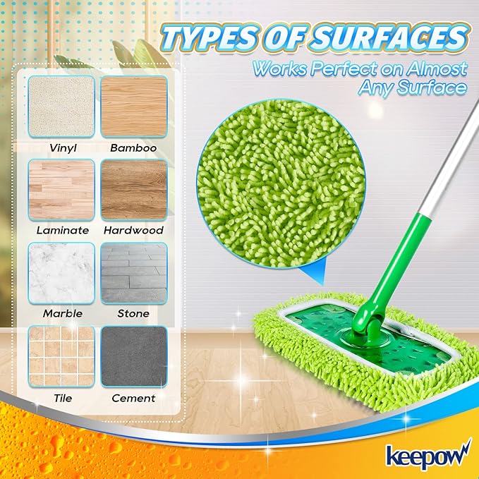 KEEPOW Reusable Dry Sweeping/Wet Mopping Cloths Compatible with Swiffer Sweeper, Washable Microfiber Mop Pads Refills for Hard-Surface/Hardwood Floor Cleaning, 6-Pack (Mop is Not Included)