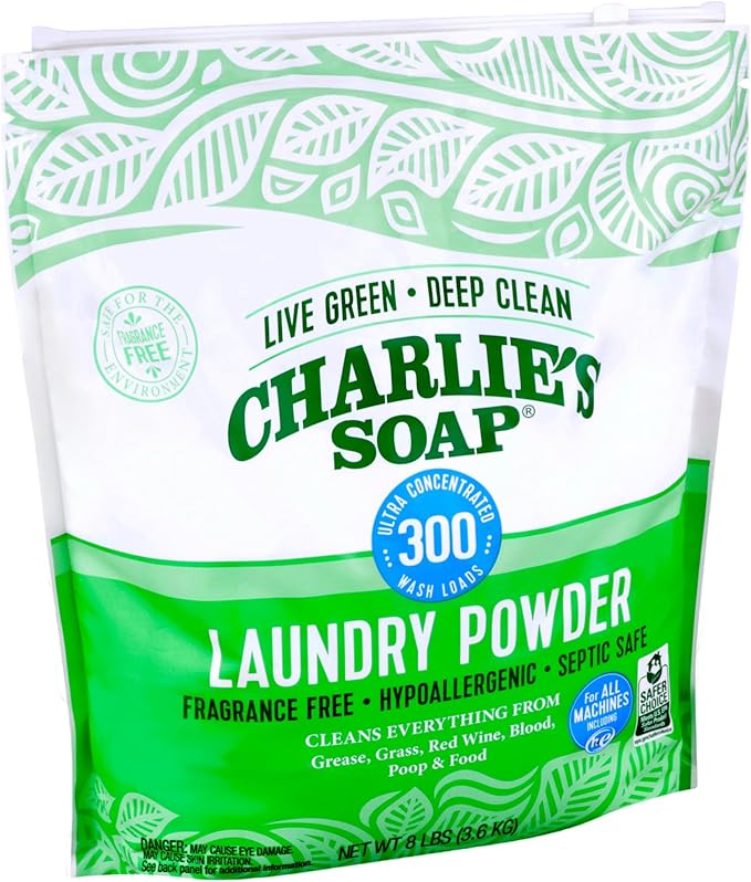 Charlie’s Soap Laundry Powder (300 Loads, 4 Pack) Fragrance Free Hypoallergenic Plant Based Deep Cleaning Laundry Powder – Biodegradable Eco Friendly Sustainable Laundry Detergent