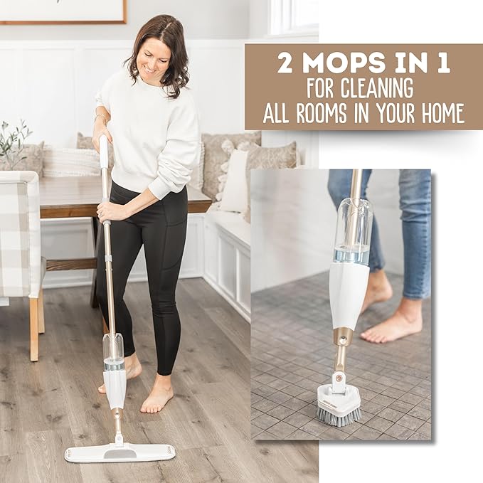 Quick Shine Ultimate Gold Spray Mop Kit | All-in-One 10 Piece Kit w/ Interchangeable Attachments | No Batteries Needed | Pro Cleaning System for All Floor Types | 2-in-1 Mop