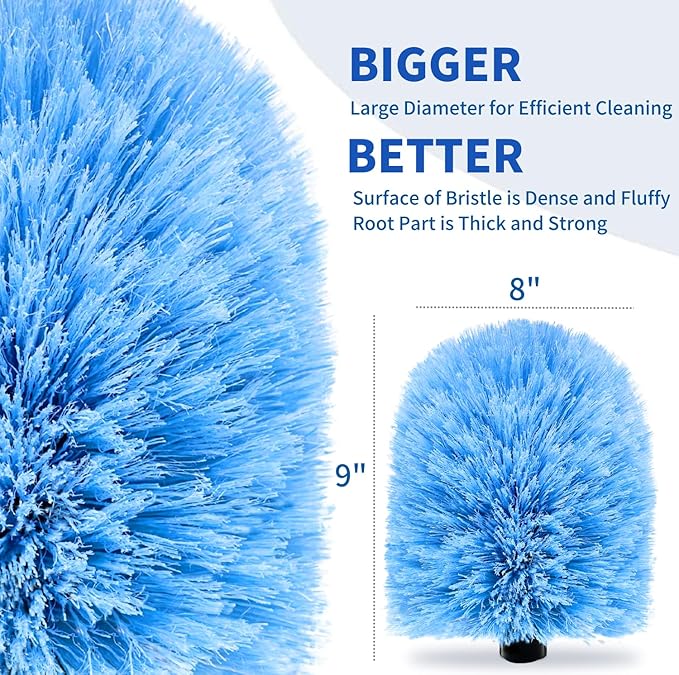 2 Pack Screw on Webster Cobweb Duster Head for Pole,Spider Web Remover Brush, Cobweb Duster Head Attachment,Fits Standard 3/4 inch Threaded Poles(Big, Blue)