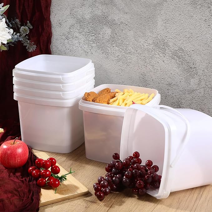 Mifoci 24 Pcs 5 Qt/ 169 Oz/ 5 L Plastic Food Containers, 1.24 Gallon Ice Cream Buckets with Lids and Handle Reusable Square Deli Containers Freezer and Microwave Safe for Kitchen Food Drinks Storage