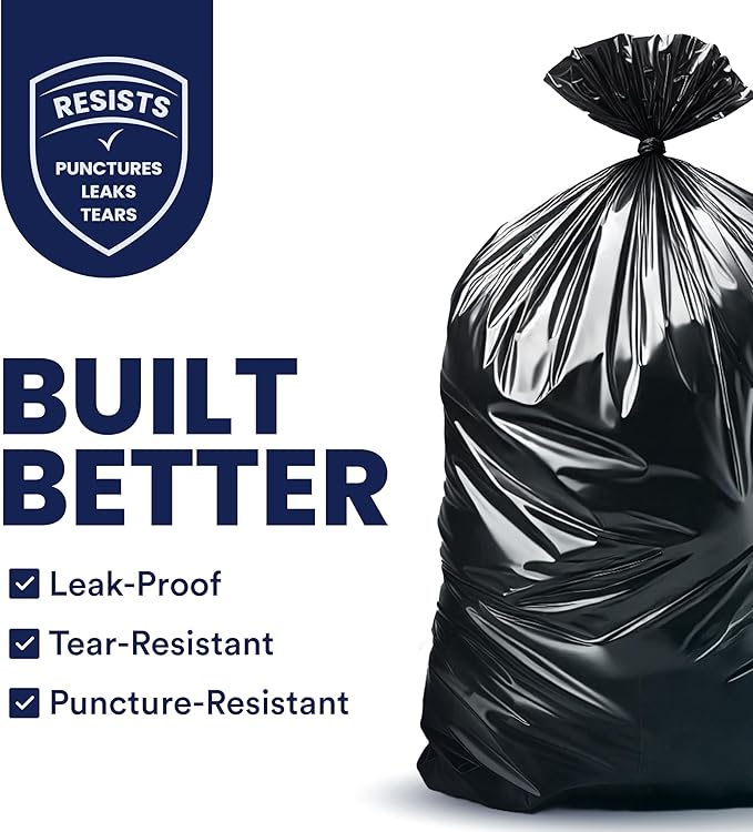 Plasticplace Contractor Trash Bags 55-60 Gallon │ 6.0 Mil │ Black Heavy Duty Garbage Bag │ 36” x 58” (25 Count)
