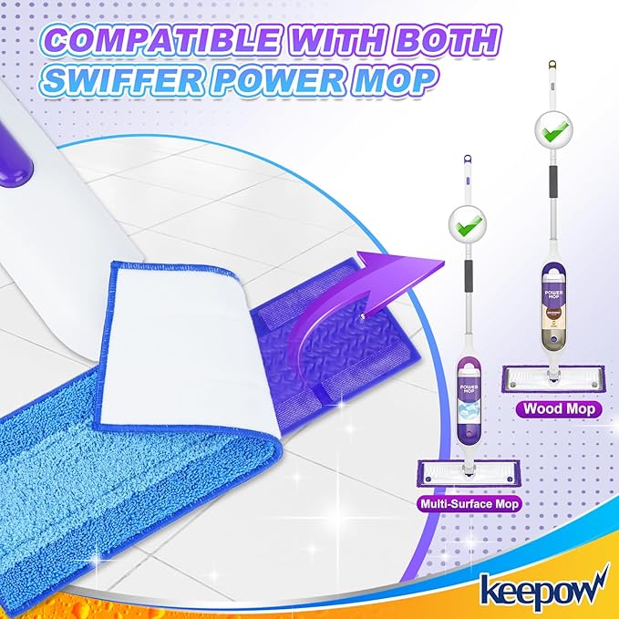 Reusable Mop Pads for Swiffer PowerMop, 5 Pack Microfiber Mop Pad Refills with Scrubber Strips for 13''-15'' Spray Mop, Washable Mop Pads Use for Most Floor Types, Mop Pads Replacement for Dry Wet Mop