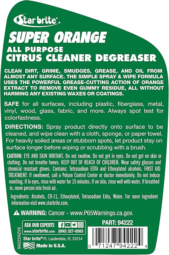 STAR BRITE Super Orange All-Purpose Citrus Cleaner Degreaser - Remove Dirt, Grime, Grease, Smudges, Oil & Gummy Residue - Biodegradable