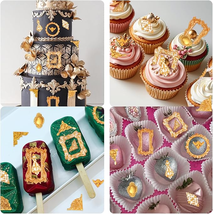 Mini Picture Fondant Silicone Molds Baroque Vintage Photo Frame Silicone Molds for Chocolate Resin Clay Cake Decorating, Set of 5