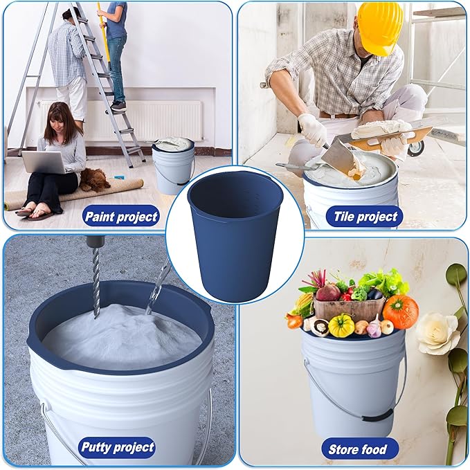 5 Gallon Reusable Bucket Liner, Time Saving Concrete Tools Durable Silicone Bucket Insert, Food Grade Container for Food Storage, for Paint, Thinset, Ice, Slime, Cleaning, Wall Patch Compound (Blue)