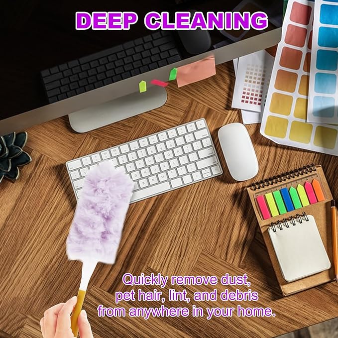 50 Count 360 Heavy Duty Duster Refills Bulk Compatible with Swiffer, Dusting Refills with 1 Handle, Multi Surface Disposable Dusters Refill for Cleaning (Purple)