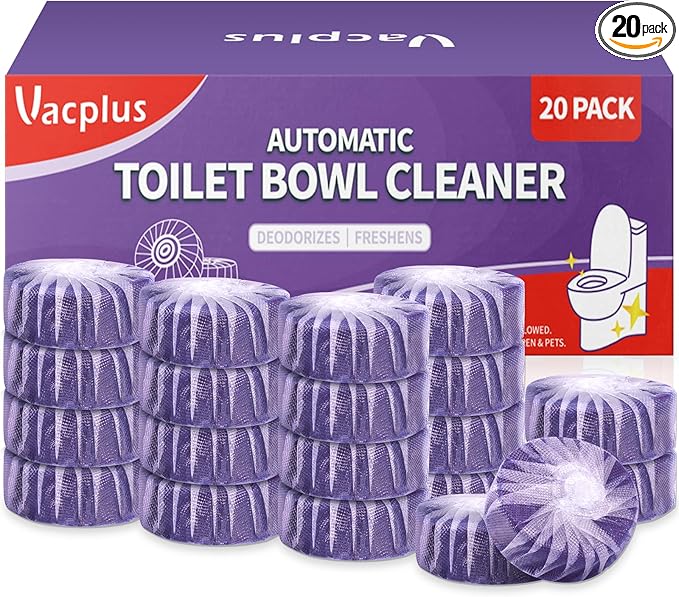 Vacplus Toilet Bowl Cleaners - 20 Pack Long-Lasting Toilet Cleaner Tablets, Prevent Stains & Deodorize, Purple