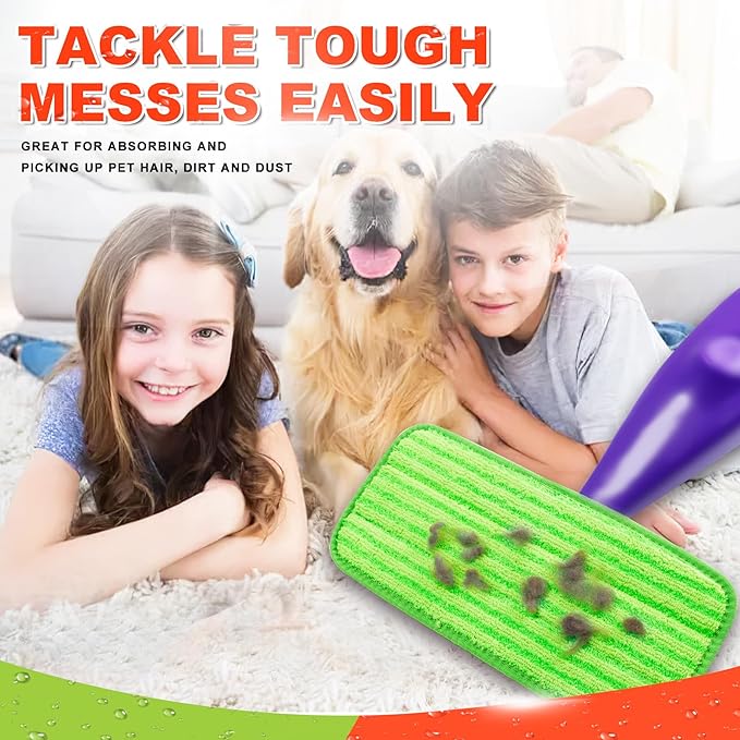 Reusable Mop Pad Compatible with Swiffer WetJet Mop, 4 Pack Wet Jet Refill Pads, Microfiber Mop Pad for Floor Mopping and Cleaning, Wet & Dry Use for Swiffer Wet Jet Pads, Green and Purple