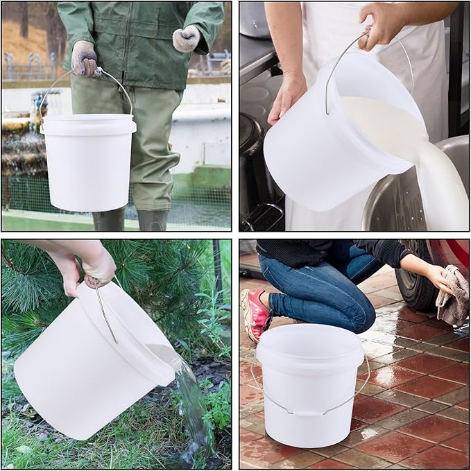 Teyyvn 4 Gallon White Bucket Pail Container with Lid for Food, 4 Pack Plastic Bucket All Purpose Pail with Lid and Handle