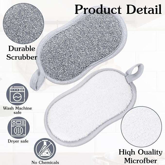 24 PCS Multi Purpose Scrub Sponges Gray Non Scratch Microfiber Sponge Cleaning Dish Scrubber Reusable Dish Sponges for Washing Dishes Along with Heavy Duty Scouring Power