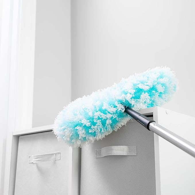Fuller Brush Fuzzy Fan Duster – Dust & Clean Ceiling Fans, Walls, Woodwork – Polystatic & Microfiber Grabs & Holds Dust, Lint, Cobwebs & Dirt - Fan Duster with Handle (Teal)