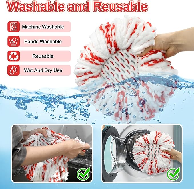 3 Pack Upgraded Deep Clean Refill Compatible with O Ceda EasyWring Spin Mop & Bucket System Microfiber Mop Heads Refill for Oceda Easywring 1 Tank Spin Mop System, 40% More Cleaning Power, Scrub Pad
