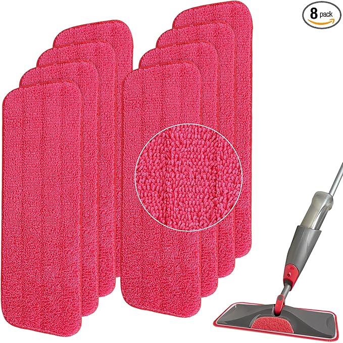 Replacement Microfiber Mop Pad for Rubbermaid Reveal Spray Mop - 8 Pack 16.5" Wet & Dry Floor Cleaning Refills Reusable Fit for Any Microfiber Reveal Flat Mop