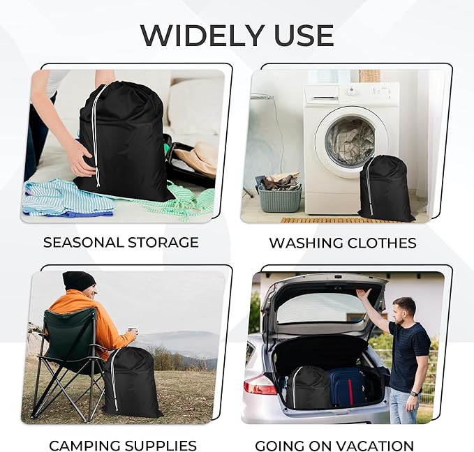 Laundry Bag with Locking Closure Drawstring – Extra Large Heavy Duty 100% Nylon, Large & Foldable Clothes Sack – Lightweight Dirty Laundry Organizer for Travel, Dorm, Gym – L 40" x H 50" (BLACK)
