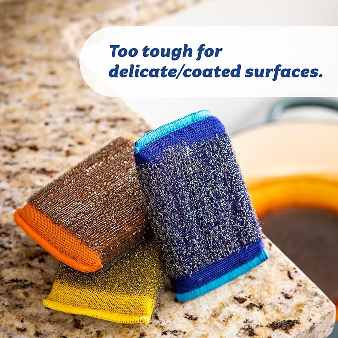 Scrub Daddy Large Steel Scouring Pads - Scour Daddy Steel XL Stainless Steel Dish Scrubber Sponge - Durable, Shred-Resistant Scour Pads - Bulk Kitchen Sponges & Commercial Cleaning Supplies (18 Count)