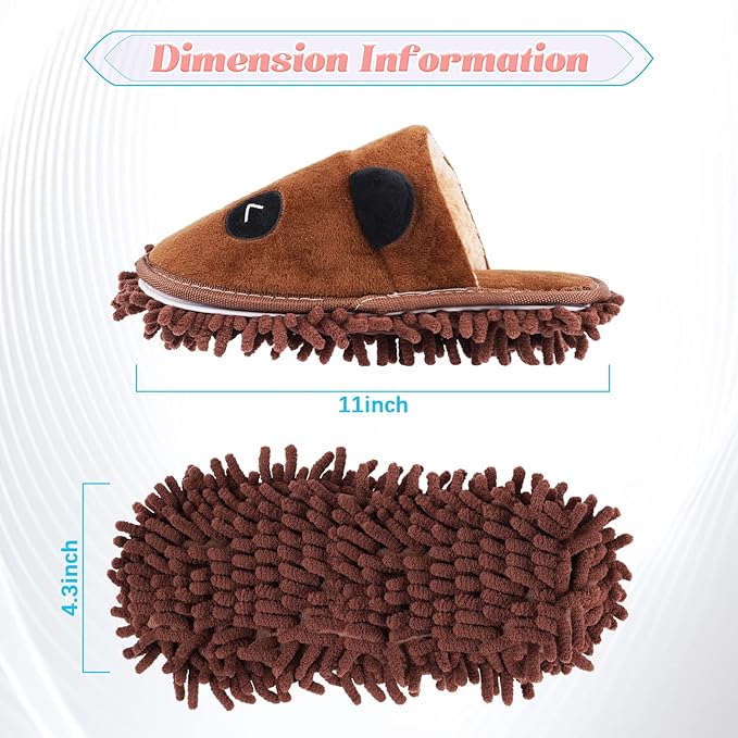 Liitrton 1 Pair Detachable Mop Slippers Shoes Microfiber Chenille Soft Comfortable Dust Dirt Hair Cleaner for Room Bathroom Kitchen Office (Brown Panda)