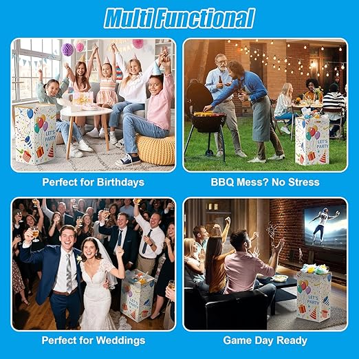 13 Gallon Disposable Trash Cans with Built-in Handles, 4 Pack Extra Large Portable Trash Can, Waterproof Layer Reusable Garbage Cans, Extra-Thick Cardboard Recycling Bins, Perfect for Parties,Colorful