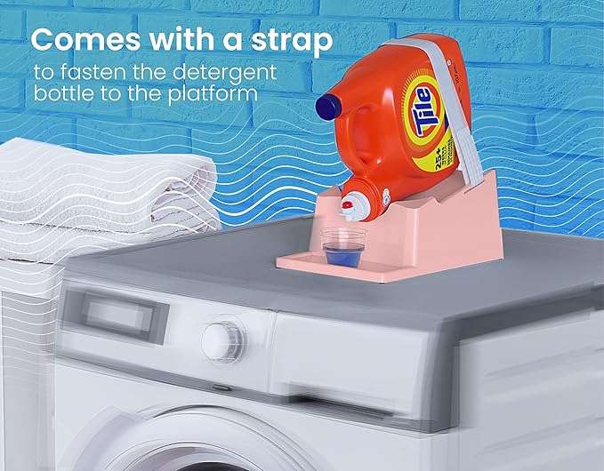 TidyFriend Liquid Laundry Detergent Holder Stand with Drip Tray & Rubber-Grip Feet, Stand for Laundry Room Organization and Storage, Fabric Softener Dispenser with Cup Holder for Easy Pouring (Rose)