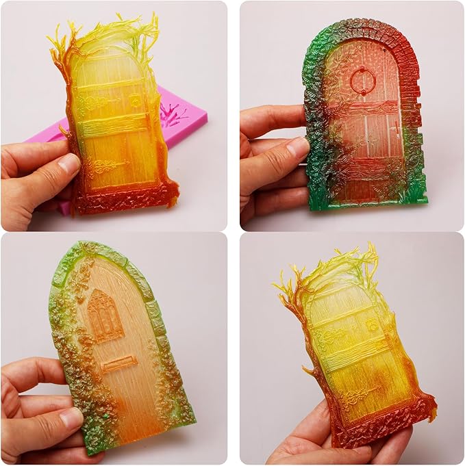 Fairy Garden Door Fondant Molds, Enchanted Vintage Treehouse Silicone Chocolate Molds, Cake Decorating Baking Molds for Pudding Jelly Cookie Candy Gum Dessert Clay Resin DIY Craft