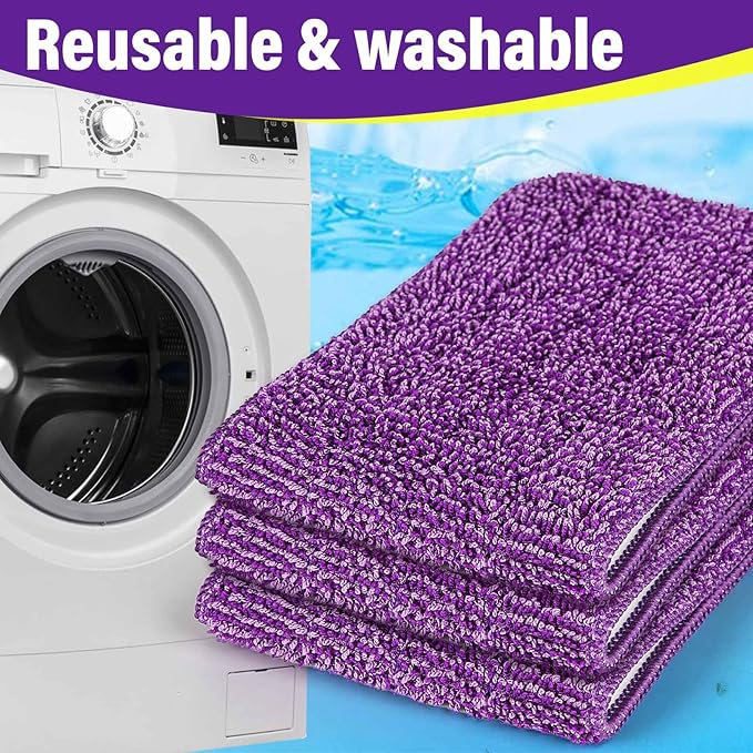 15 inch Mop Pads Refills, 6 Pack Microfiber Reusable Replacement Mop Pads Flat Replacements Heads for Wet Or Dry Floor Cleaning and Scrubbing, Purple Cloth