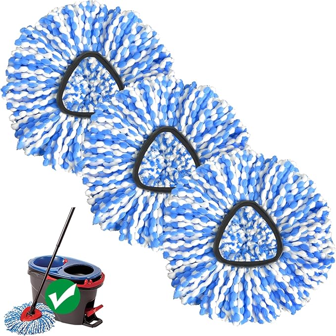2-Tank Spin Mop Replacement Head, 3 Pack Mop Head Replacement, Microfiber, Machine Washable, Easy to Replace and Deep Cleaning