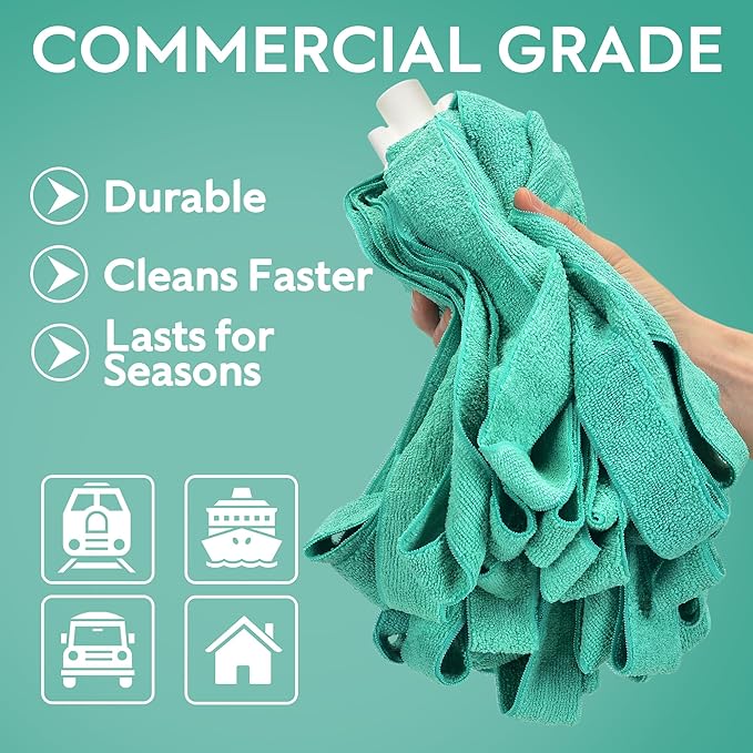 Matthew Microfiber Cloth Mop Compatible with Ceda Microfiber Cloth Mop Refill Commercial Replacement 54" Stainless Steel Handle with 2 Wet Mop Heads w/1 Handle Incl.2Pcs Microfiber Towels-Green