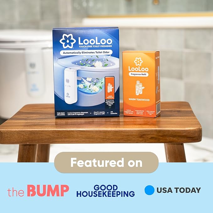 Loo Loo Touch Free Toilet Freshener Refills, Natural Essential Oils – Toilet Smell Eliminator, Bathroom Deodorizer, Air Freshener Spray for Bathroom, Warm Teakwood Fragrance, 2.0 Fl Oz