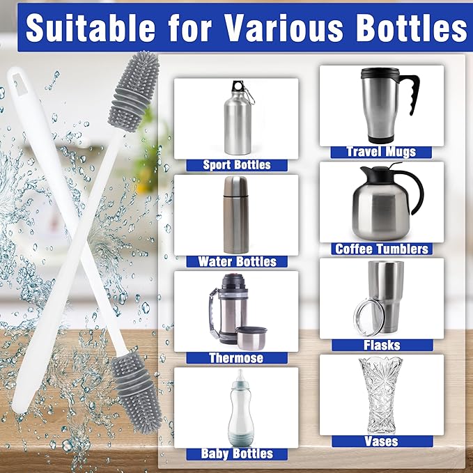PHYEX 2 Packs Long Handle Bottle Brushes, Water Bottle Cleaner for Washing Narrow Neck/Mouth Bottle