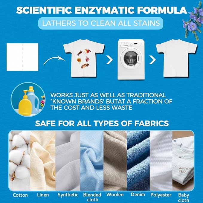 CROS 180 Loads Laundry Detergent Sheets Linen Scent, for Travel, Home, Apartment, Dorm, Laundry Detergent Strips Eco Friendly, Hypoallergenic, Liquidless Washing Supplies