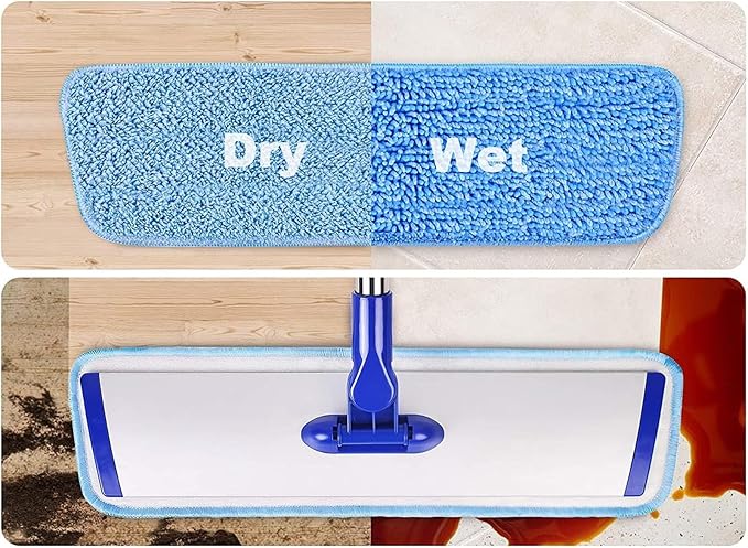 Professional Hardwood Floor Mop - 18" Microfiber Flat Mop with Washable Pad, Adjustable Stainless Steel Handle (35.5"-51") for Wet and Dry Mopping on Laminate, Tile & Vinyl Floors