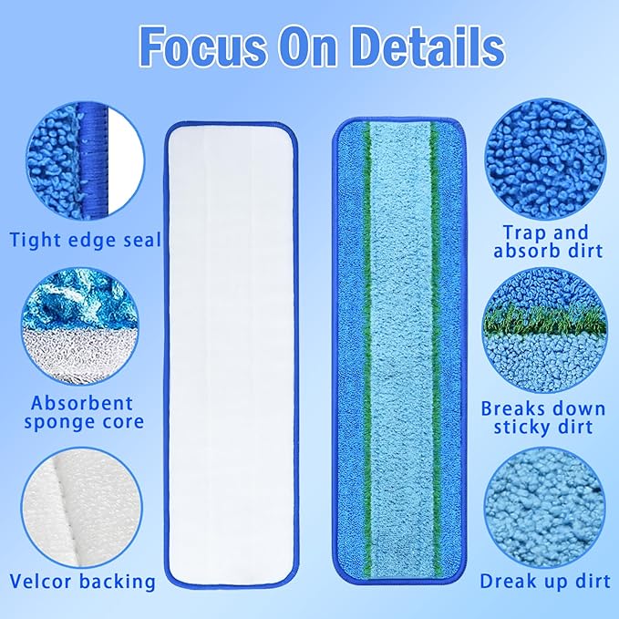 6 Pack Reusable Microfiber Pad for Bona Mop, 6 Pack Value - Use with Bona Mops, Includes 2 Pack Dusting Pad, 2 Pack Cleaning Pad and 2 Pack Deep Clean Pad