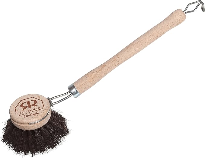 Redecker German-Made Horse Hair Bristle Dish Brush, Soft All-Purpose Scrubber for Kitchen & Household with Strong Horse Hair Bristles, 2 inch Replaceable Brush Head, Single Unit, 9-inches Long
