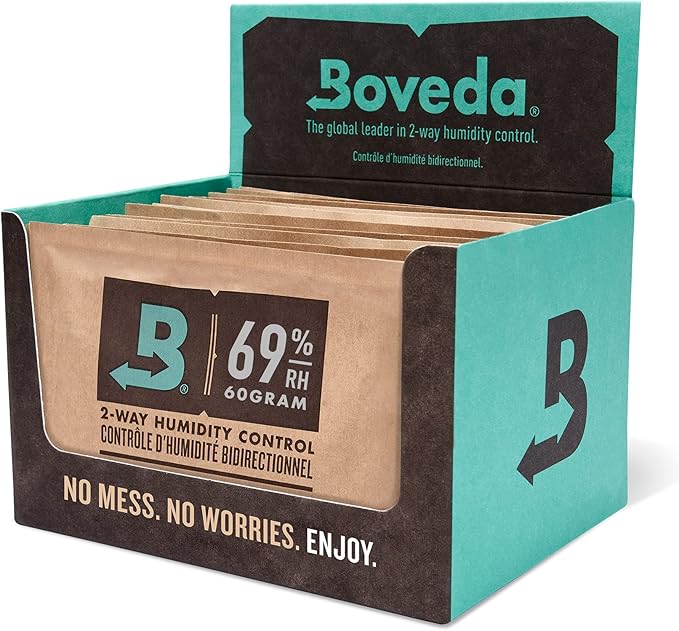 Boveda 69% Two-Way Humidity Control Packs For Plastic, Wood Humidifier Boxes & Resealable bags – Size 60 – 12 Pack – Moisture Absorbers – Humidifier Packs – Individually Wrapped Hydration Packets