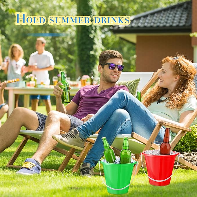 Sratte 48 Sets 4.7" Sand Buckets and Shovels Bulk Summer Beach Bucket Pack Plastic Beach Pails Sand Toys for Summer Pool Party Favors