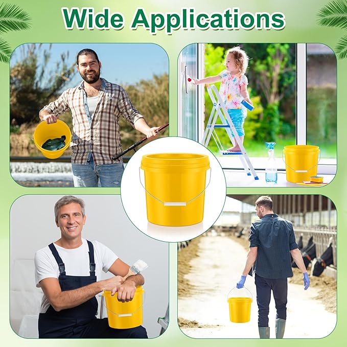 Tioncy 10 Pcs 2 Gallon Plastic Bucket with Lid Heavy Duty 2 Gallon Bucket Pail with Lid Handle for Storage Container Home Household Cleaning (Yellow)