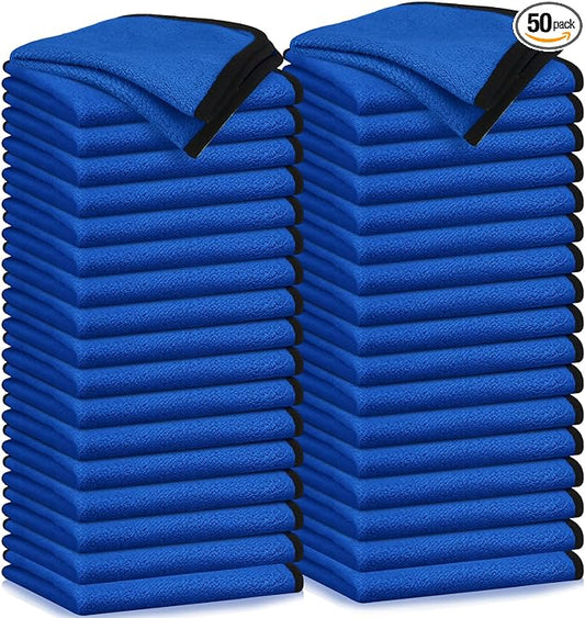 Tallew 50 Pcs Microfiber Towels 16 Inch x 16 Inch Microfiber Cloth Car Drying Towels for Cars Washing Polishing Office Windows Cleaning Household Supplies (Blue)