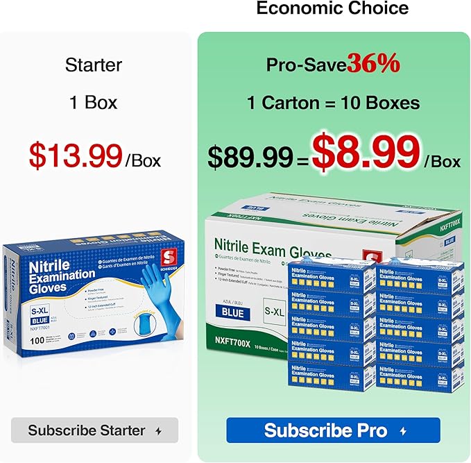 Schneider Nitrile Exam Gloves, Extended 12 Inches Cuff, Large, 4 mil, 1000-ct Box, Gloves Disposable Latex Free, Powder Free for Medical, Food Prep, Cleaning, Cooking, Blue