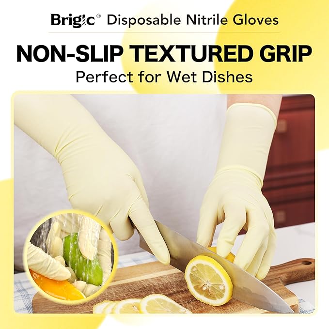 12-Inch Extended Disposable Nitrile Gloves, Latex-Free Powder-Free, Full Palm Textured Grip, Multipurpose Home