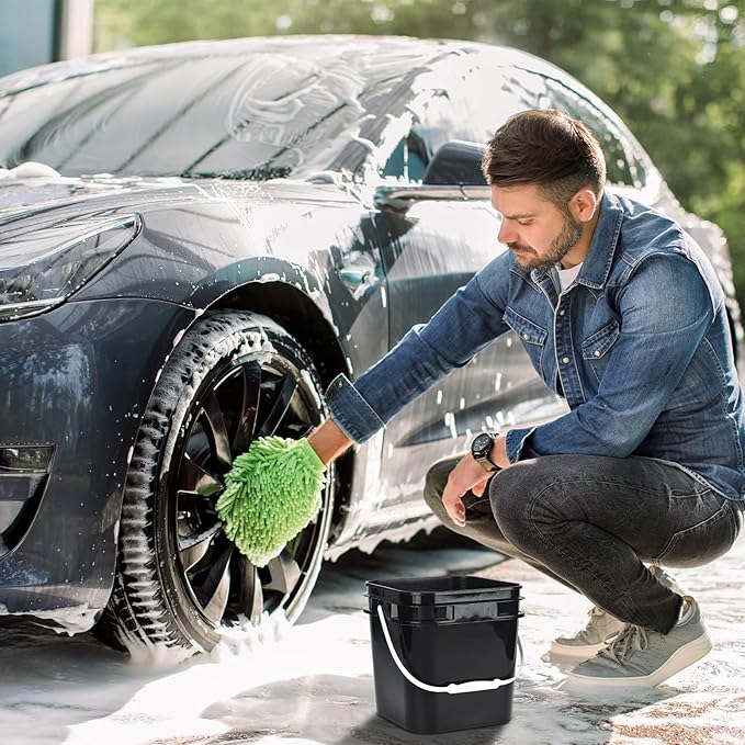 Suzile 10 Pcs 2.2 Gallon Square Bucket with Lid Food Grade Plastic Bucket 10L Utility Industrial Pail with Handle Container for Food Oil Tub Water Fishing Paint House Cleaning Car Washing(Black)