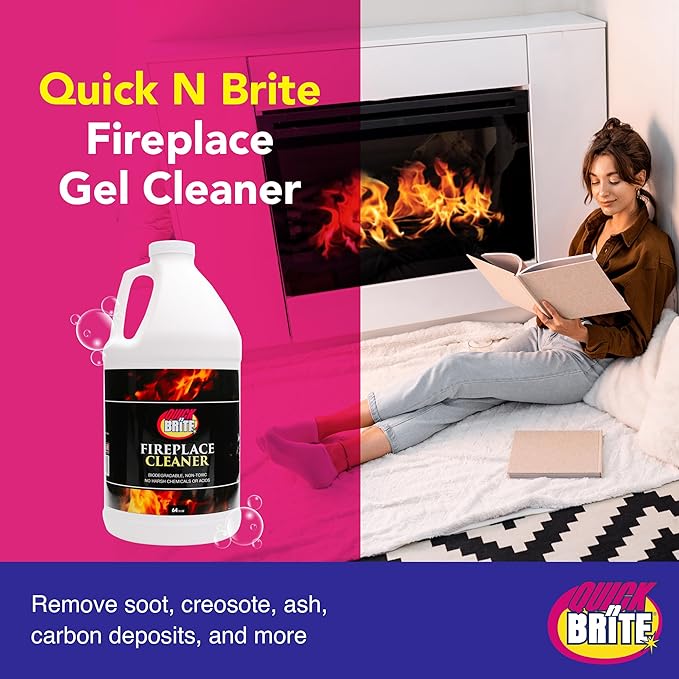 Quick ‘n Brite Fireplace Gel Cleaner for Brick, Stone, Rock, Tile, and Marble, Nonabrasive Fireplace Cleaner, Made in the USA, 64oz (Pack of 2)