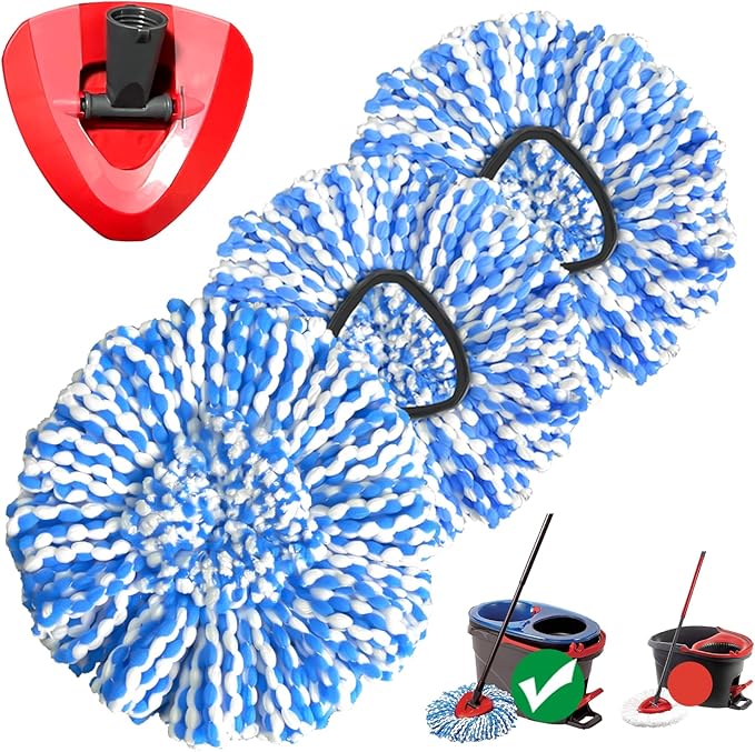 Mop Head Replacement, Microfiber Mop Refills Include 3 Cedar Spin Mop Replace Heads, 1 Extra Mop Replacement Base