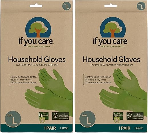If You Care Latex Gloves, Large – 1 Pair (Pack of 2) – For Gardening, Dishwashing, Cleaning Kitchen and Bathroom – 100% Cotton Lined, Reusable for Women and Men, Green