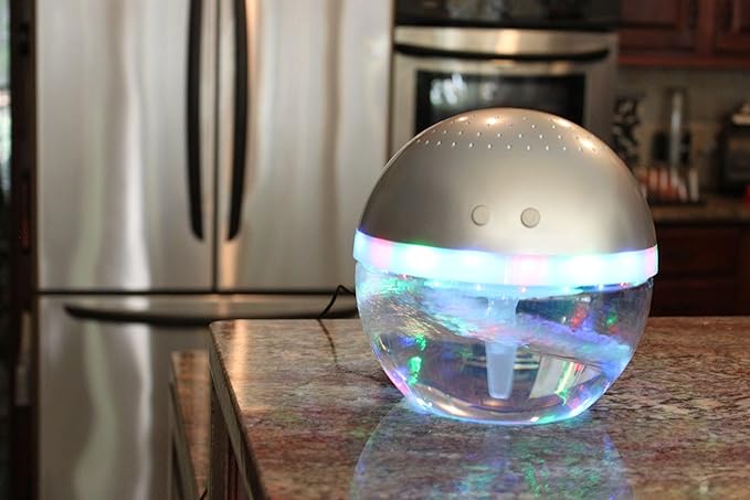 EcoGecko Magic Ball, Light Up Air Revitalizer, Air Freshener, Room Aromatizer, Aroma and Essential Oil Diffuser with Orange Peel, Cinnamon Oils, 2 Bottle 30ml Each, Silver