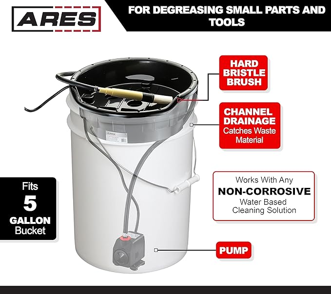 ARES 70922 - Portable Parts Washer - Easily Fits 5 Gallon Buckets - Degrease Small Parts and Tools