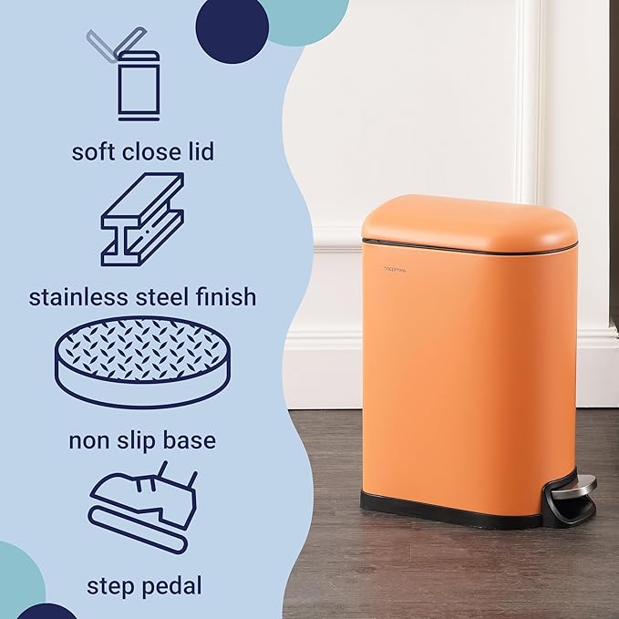 happimess HPM1009K Roland Mini 2.6-Gallon Step-Open Trash Can, Carrot Cake,with Soft-Close Lid, Fingerprint Resistant, Modern, Minimalistic for Home, Kitchen, Laundry Room, Office, Bedroom, Bathroom